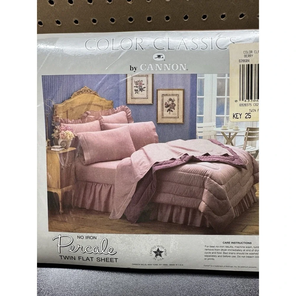 Vintage Cannon Color Classics Percale‎ Twin Flat Sheet Berry Pink USA New 1993